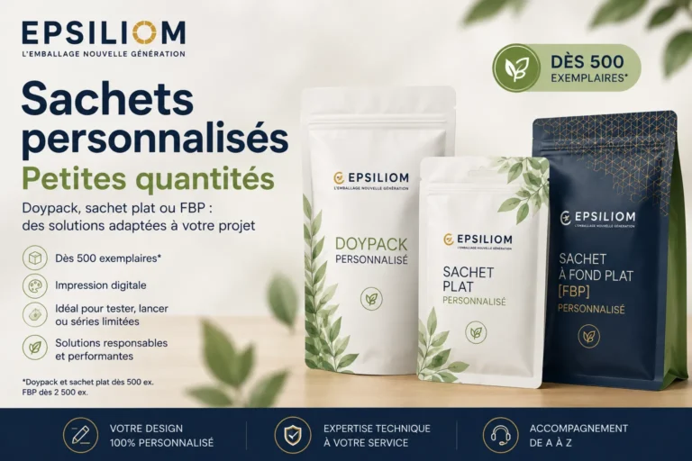 Sachets personnalisés en petite quantité : Doypack, sachet plat et sachet à fond plat FBP